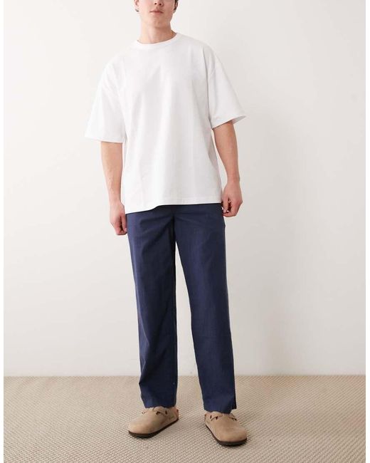 Jack & Jones Blue Loose Linen Mix Drawstring Trousers for men
