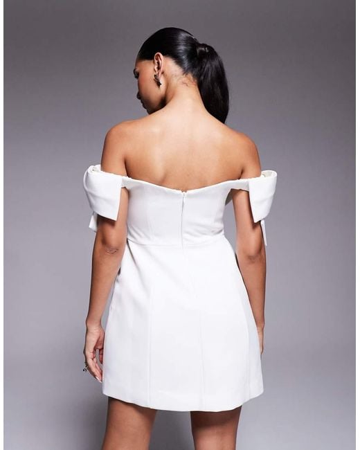 Forever New White Bridal Structured Off The Shoulder Bow Mini Dress