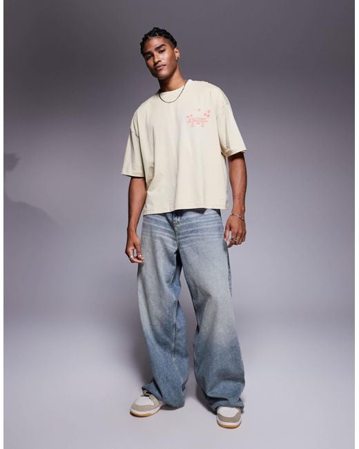 T-shirt oversize coupe carrée à imprimé style sport - beige ASOS pour homme en coloris Gray