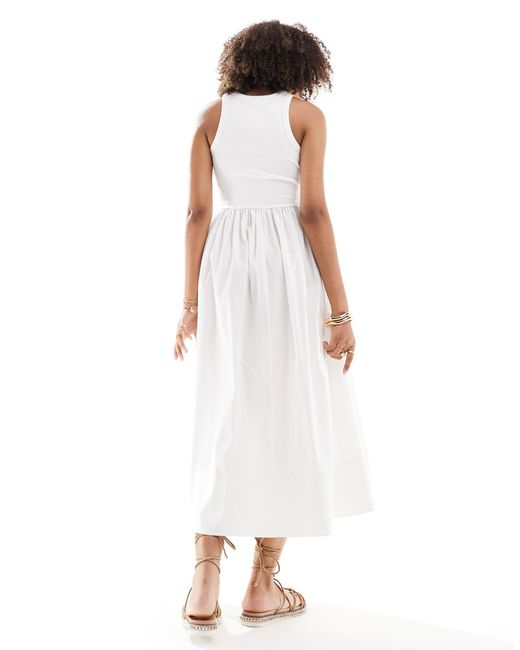 Y.A.S White Racer Neck Jersey And Cotton Hybrid Maxi Dress