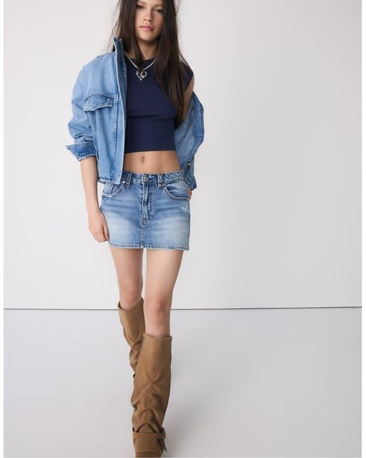 Stradivarius Blue Basic Fitted Cropped T-shirt