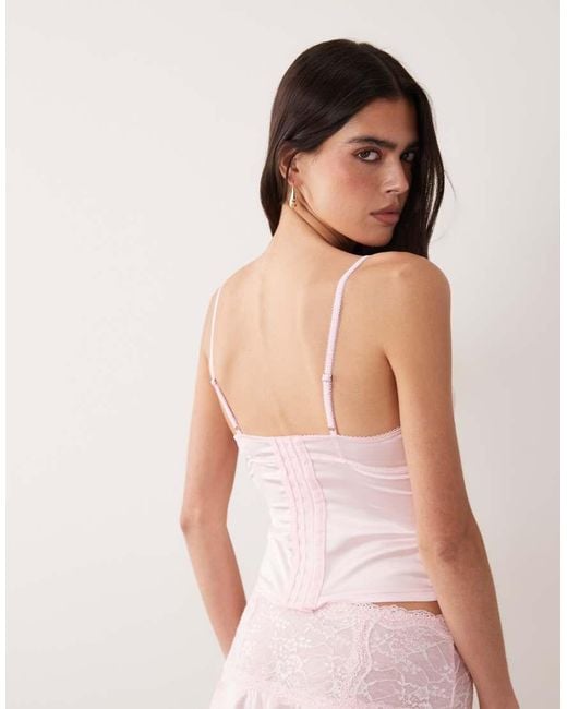 I.AM.GIA Pink Ashling Satin And Lace Corset Top