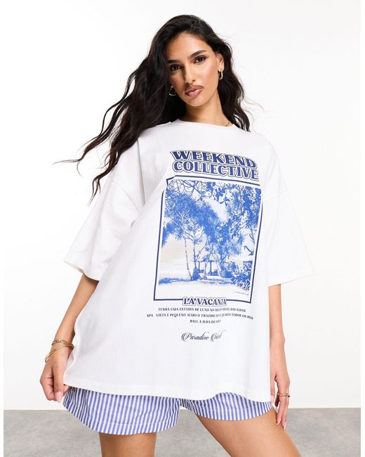 ASOS Blue Asos design – weekend collective – oversize-t-shirt mit "la vacanza"-grafik