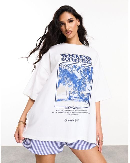 ASOS Blue Asos Design Weekend Collective Oversized T-shirt With La Vacanza Graphic