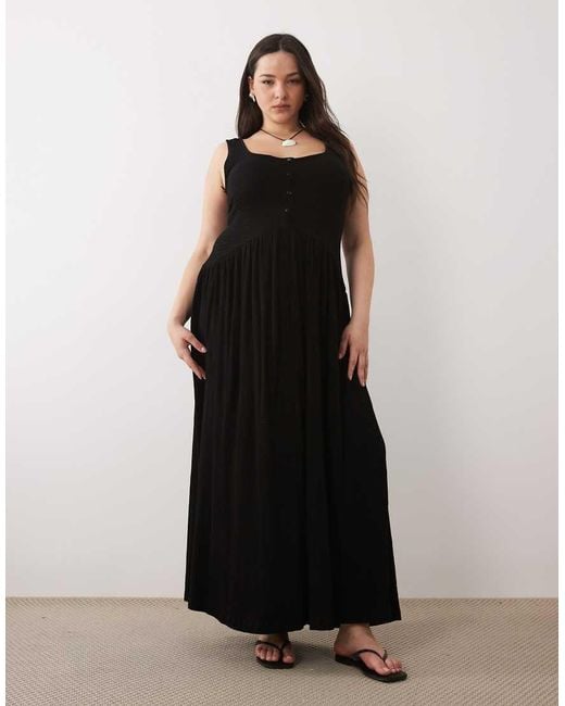 ASOS Black Asos Design Curve Crinkle Button Through Midi Dress