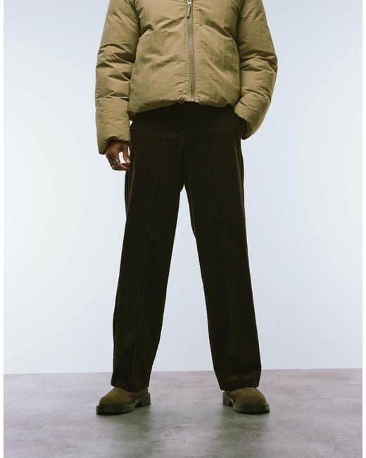 ASOS Green Smart Cotton Rich Wide Leg Corduroy Pants for men
