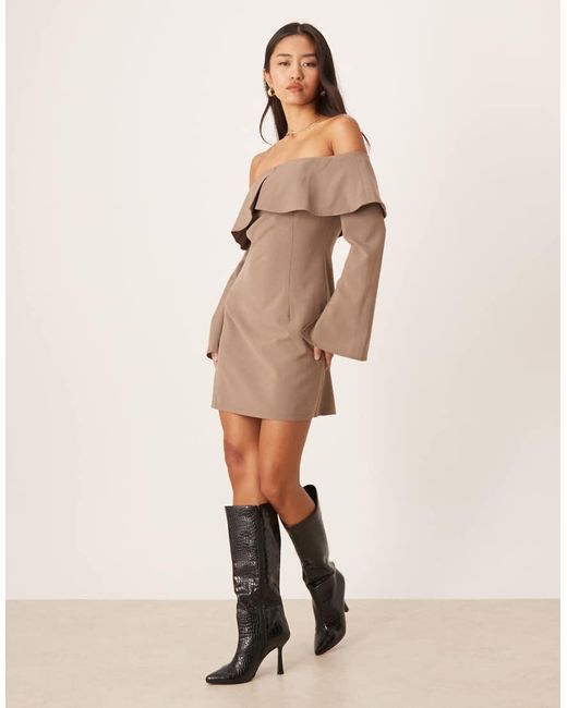 ASOS Natural Off Shoulder Mini Dress