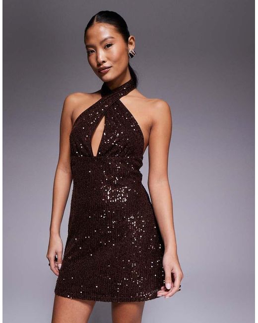 ASOS Brown Asos Design Petite All Over Sequin Mini Dress