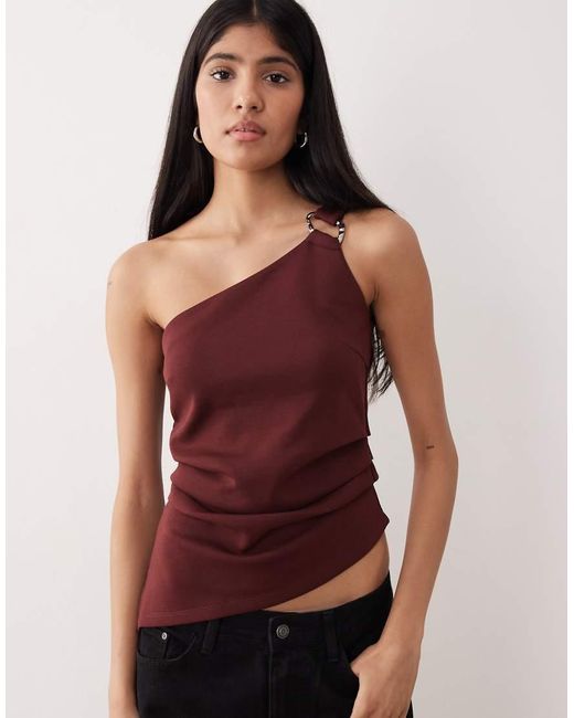 Y.A.S Red One Shoulder Metal Detail Top