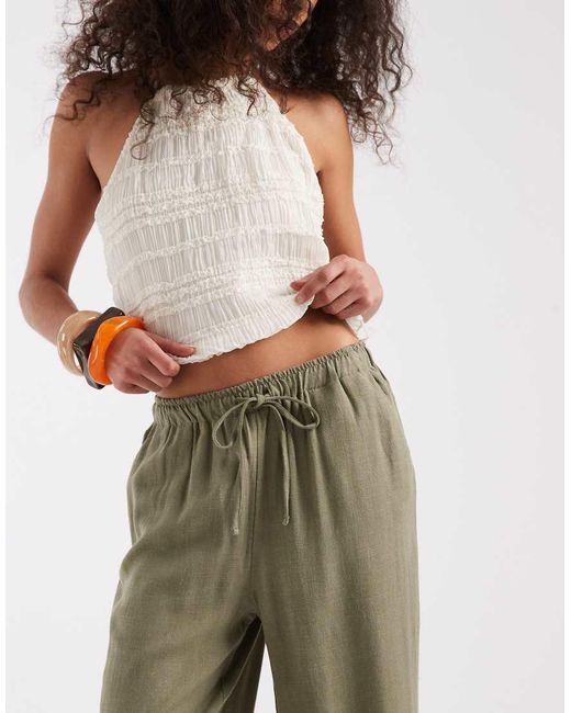 ONLY Green Linen Mix Pull On Wide Leg Trouser