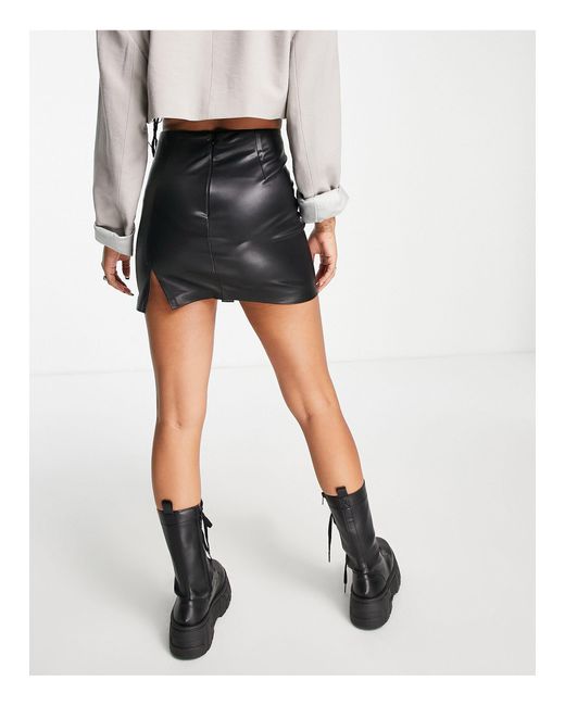 Topshop Unique Black Leather Look Split Detail Mini Skirt