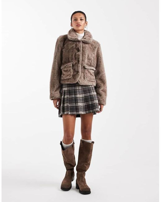Object Brown Premium Super Soft Faux Fur Cropped Jacket