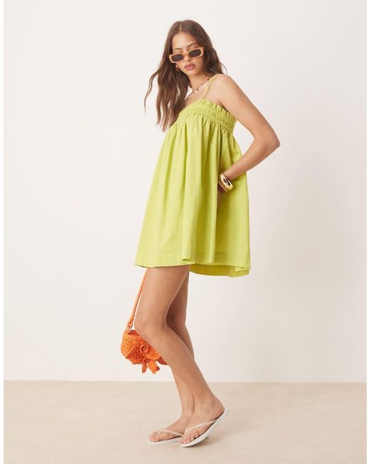 Miss Selfridge Yellow Cotton Smock Mini Dress