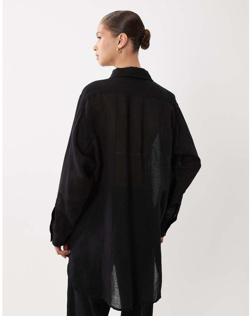 Polo Ralph Lauren Black Oversized Cotton Linen Boyfriend Shirt