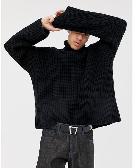 ASOS Oversized Sweater In Chunky Black Knit for men