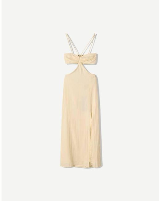 Bershka Natural Rustic Cut Out Midi Dress