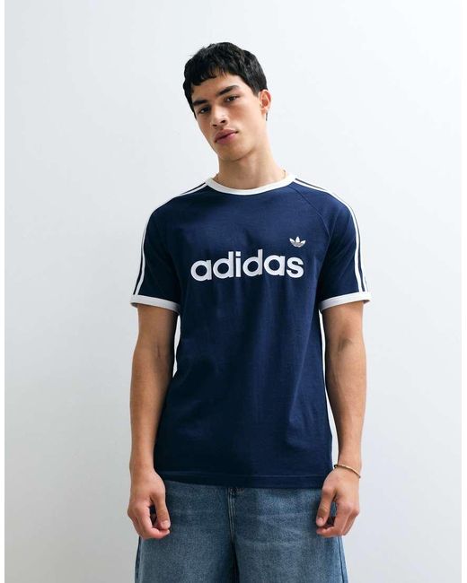 Adidas Originals Blue Three Stripe Ringer T-Shirt for men