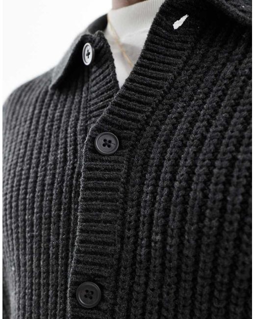 ASOS Black Oversized Heavyweight Knitted Wool Mix Button Through Cardigan for men