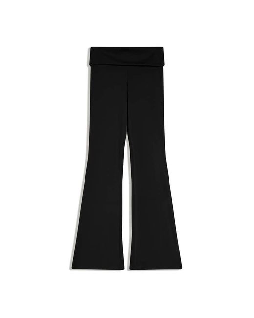 Bershka Black Technical Flared Trousers With Turn-down Waist