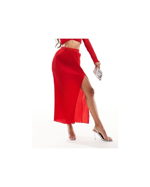 In The Style Red Plisse Midi Skirt Co-ord