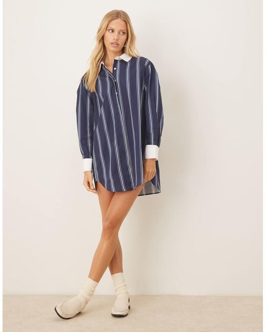 ASOS Blue Shirt Mini Dress With High Low Curved Hem