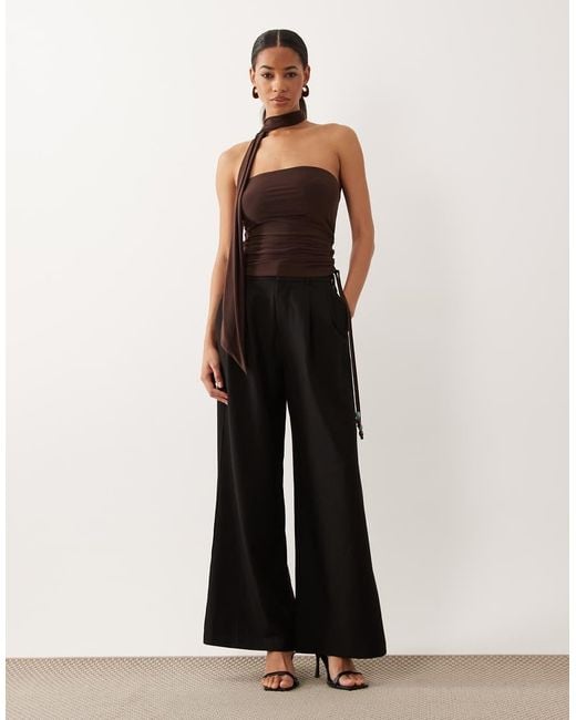 ASOS Black Slinky Bandeau Top With Beaded Scarf