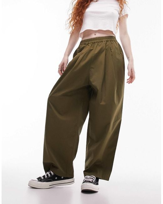 Pantalon bouffant plisse a enfiler kaki TOPSHOP en coloris Vert Lyst