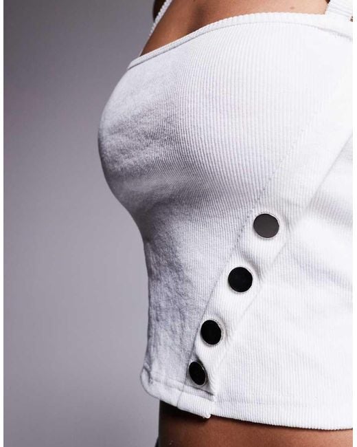 Top Con Cuello Halter Y Botones De Canalé De Liquor N Poker de color Blue