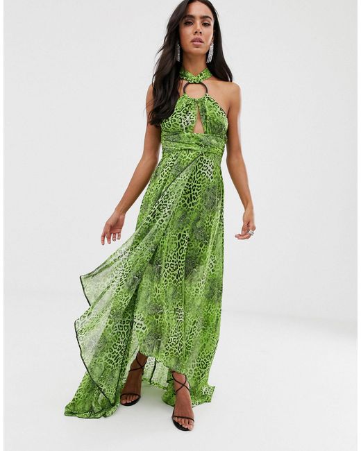green snake print maxi dress
