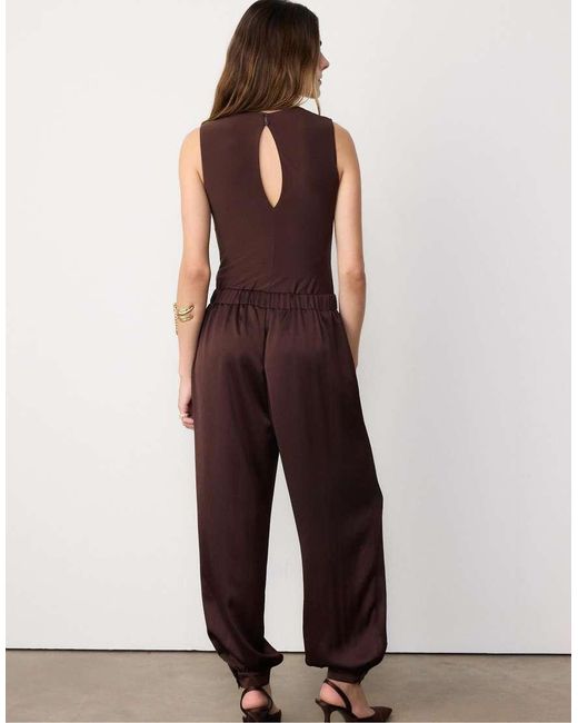 Stradivarius Purple Satin Halter Jumpsuit