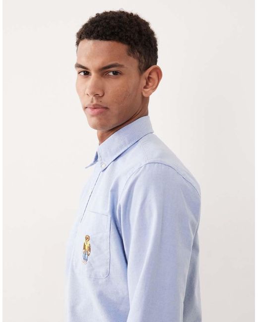 Polo Ralph Lauren Blue Heritage Bear Logo Custom Fit Oxford Shirt