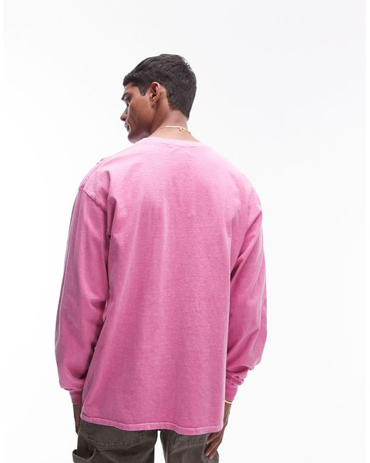 Topman Pink Vintage Wash Long Sleeve T-shirt for men