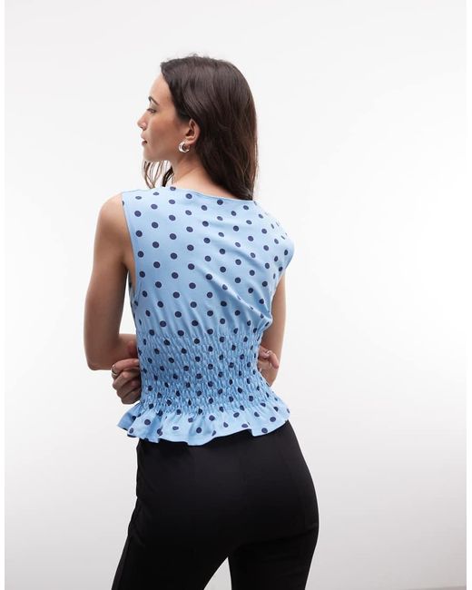 Collusion White Shirred Slash Neck Polkadot Top