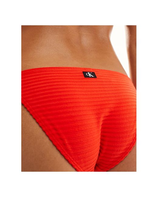 Calvin Klein Orange Ck Monogram Rib Tie Side Bikini Bottom