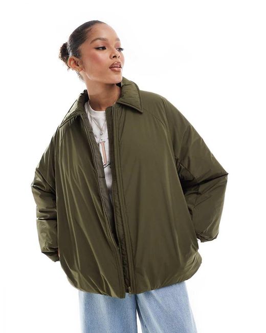 Stradivarius Green Str Nylon Puffer Jacket