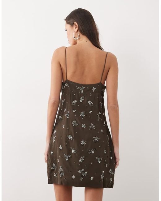 Mango Natural Beaded Strappy Mini Dress