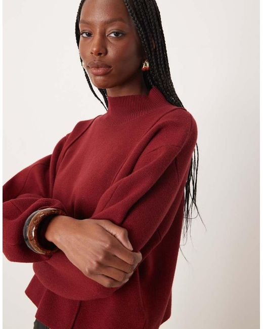 ASOS Red Structu Boxy Funnel Neck Jumper