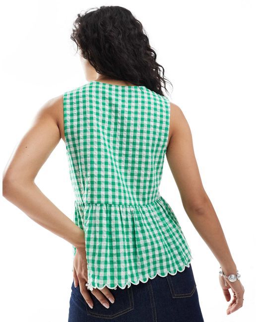 New Look Green Gingham Short Sleeve Tie Front Shell Top