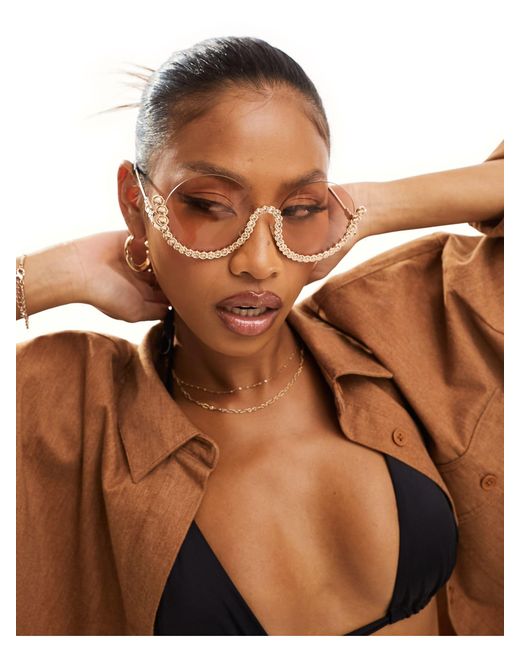South Beach Brown Round Embellished Sunglasses