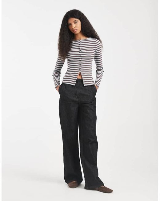 New Look Gray Stripe Button Through Cardigan