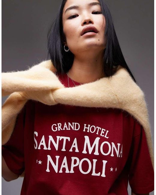 TOPSHOP Red Graphic Santa Mona Napoli Oversized Tee