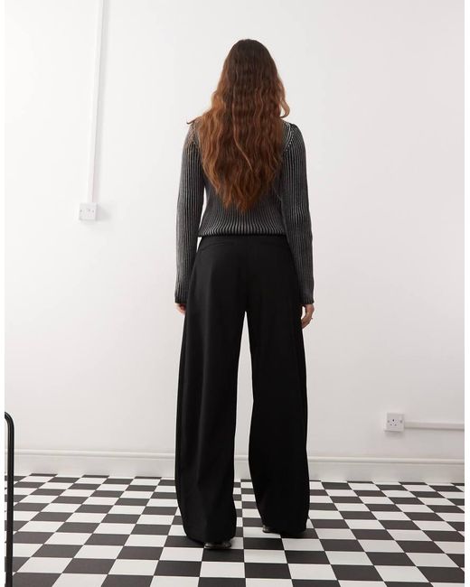 Weekday White Dara Low Waist Wide Leg Pants With Front Pleats