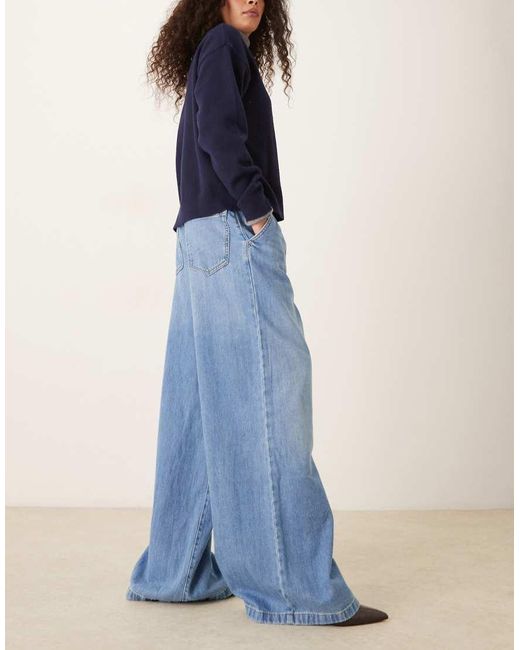 Mango Blue Pleat Front Fluid Straight Leg Jean