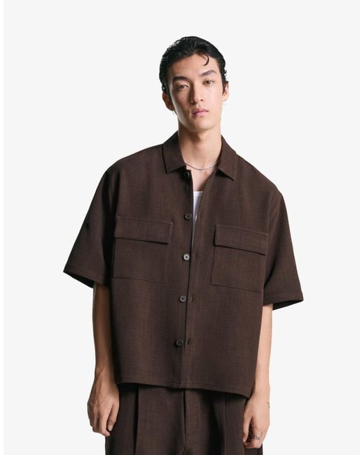 Bershka – kurzärmliges elegantes hemd in Brown für Herren