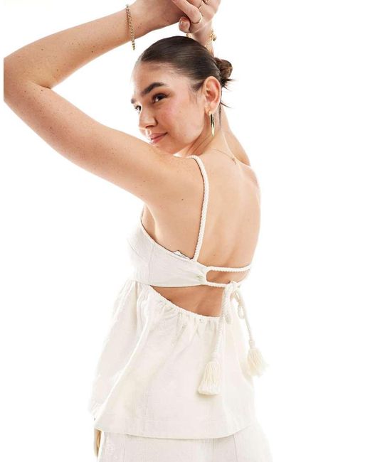 & Other Stories White Co-Ord Strappy Raw Hem Cut Out Back Top