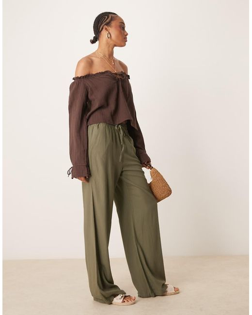 JDY Tall Broek Van Linnenmix Met Wijde Pijpen in het Green