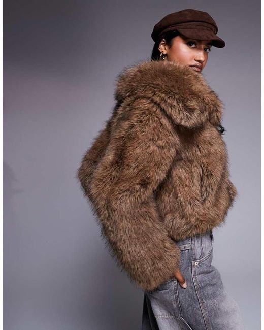 River Island Brown Cropped Faux Fur Jacket