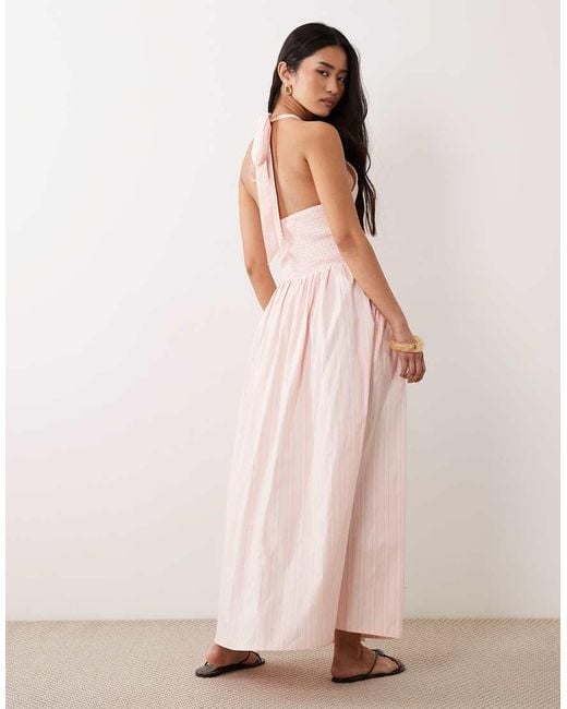 Miss Selfridge Pink Shirred Halter Poplin Maxi Dress