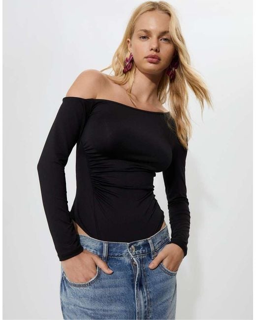 Body A Maniche Lunghe Con Arricciature di Stradivarius in Black