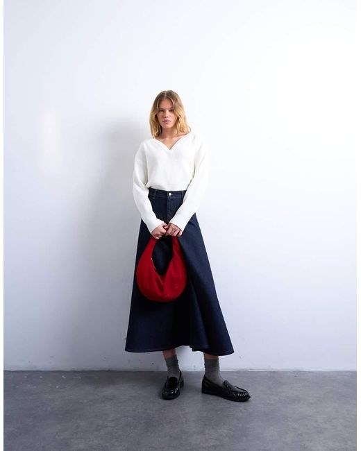 TOPSHOP Denim Maxirok Met Plooi in het White